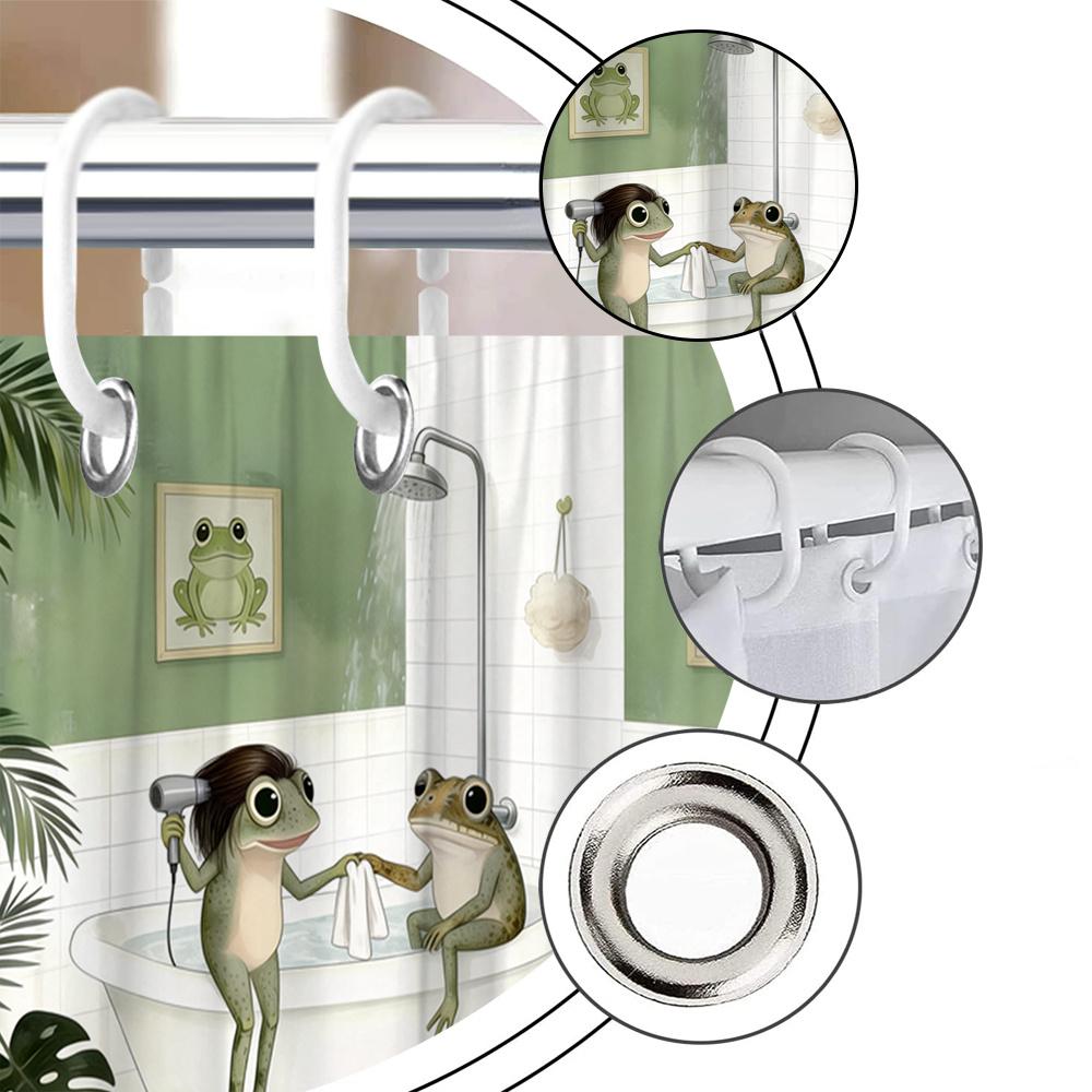 1pc 2D Flat Funny Frog Shower Curtain Bathroom Decor Bath Curtain with 12 plastic Hooks 70.8x70.8 Inch Featuring Cartoon Frogs in Bathtub and Nature Theme Wall Art for Unique Bathroom Style