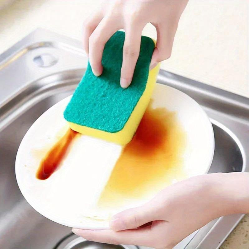 24pcs High-Quality Dishwashing Sponge - Double-Layer, Powerful Decontamination, Yellow + Green, Fibrous Material with Sand for Increased Friction, High-Density & Soft, with Detergent for Easy Rinsing, for Kitchen/Furniture/Bathroom Cleaning, Dish Sponges