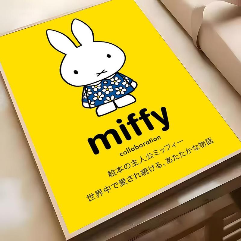 Cartoon Cute White Rabbit M-Miffy Poster Sticky Waterproof Wall Art High Quality Print Aesthetic Home Living Bedroom Decor Trendy Room Decoration Easy-To-Apply Gift Durable