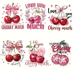 6 Sweet Cherry Iron-On Transfer Patches, Mixed Paint Vinyl Material, DIY Handcraft Stickers for Washable Clothes & Accessories
