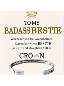 A stainless steel open-ended bracelet, a friendship Christmas gift for the best friend, accompanied by a blessing card