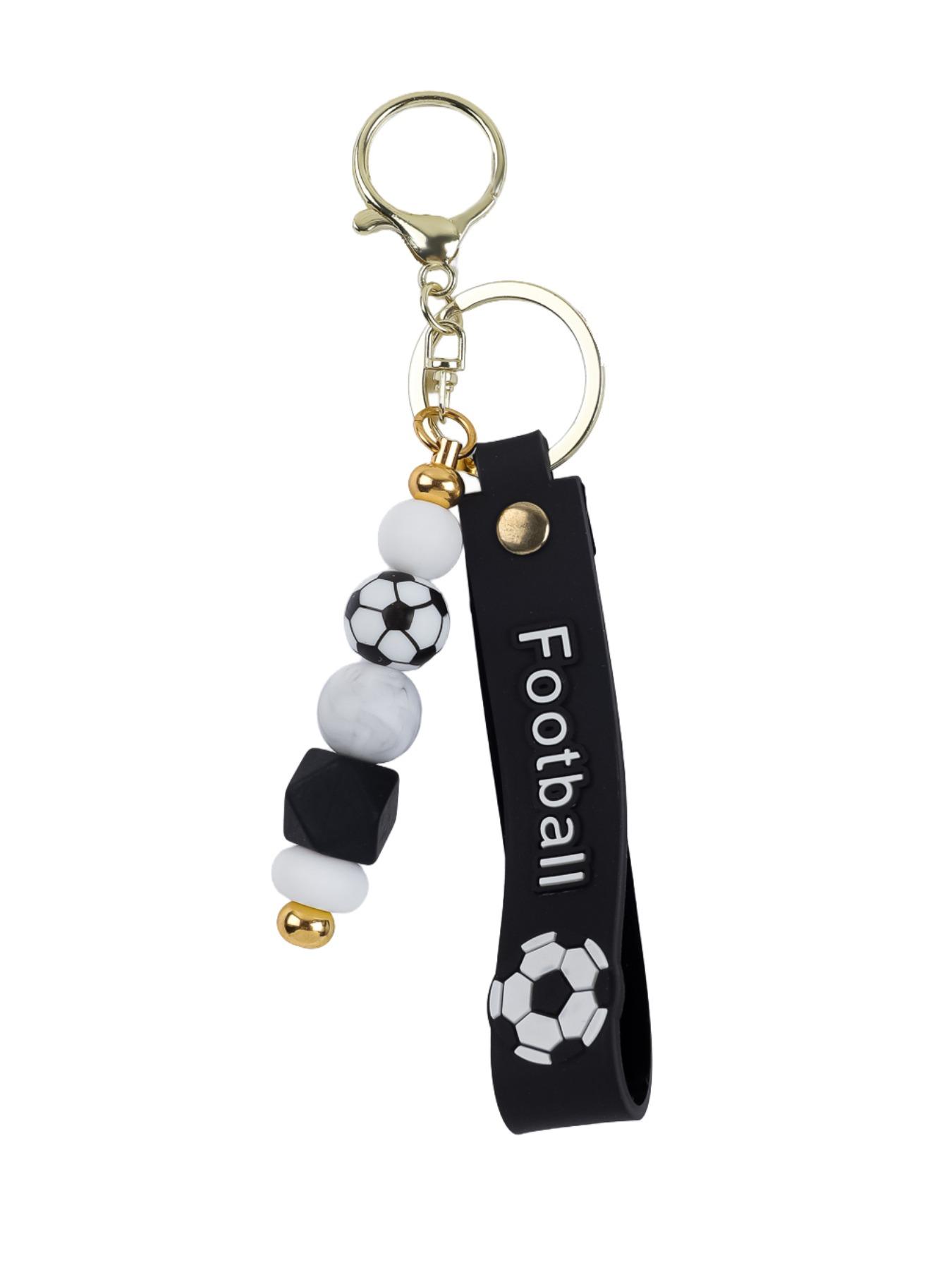 Trendy Soccer Beaded Keychain with Wrist Strap, Perfect Gift for Football Lovers, Silicone Beaded Keychain, Sports Style Soccer Bag Charm