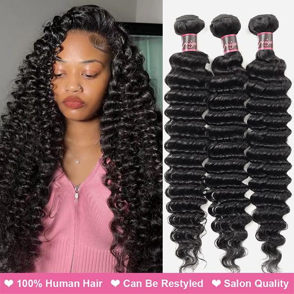 Deep Wave Bundles Virgin Human Hair Weave Bundles 100g/pc Natural Color Remy Hair Weave Extensions TikTokShopBlackFriday