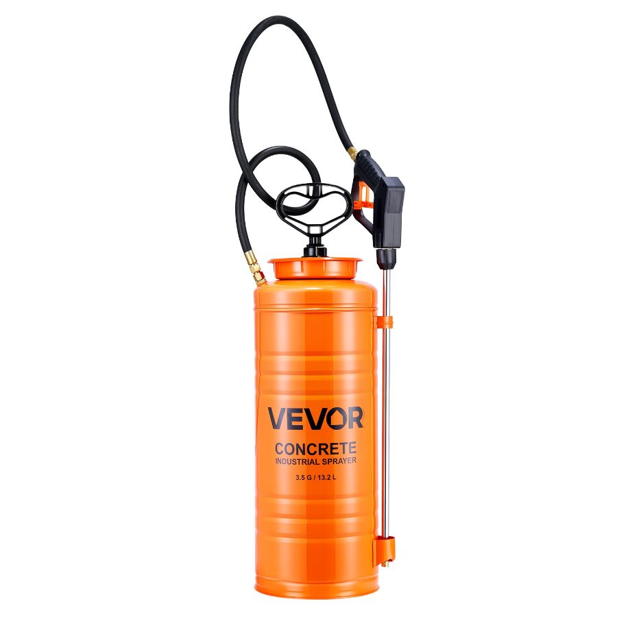 VEVOR Industrial Concrete Sprayer, 3.5 Gallon Stainless Steel Sprayer, Heavy Duty Tri-Poxy Pump Sprayers, 20.5Wand with Ergonomic Gun Handle, 48 120Hose, 2 Brass Nozzles for Construction, Garden