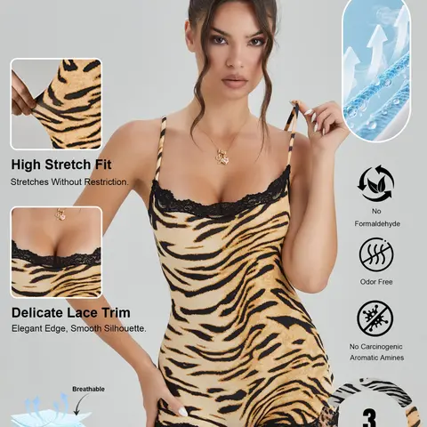 Women's Abstract Tiger Print Thin Strap Lace Trim Soft Playsuit, Minimalist Stretch Sleeveless Fashion, Sport & Outdoor Clothing, Lace Body Suit, Body Shapewear Underwear, Faja Bodysuit, Elastic Shapewear Bodysuit