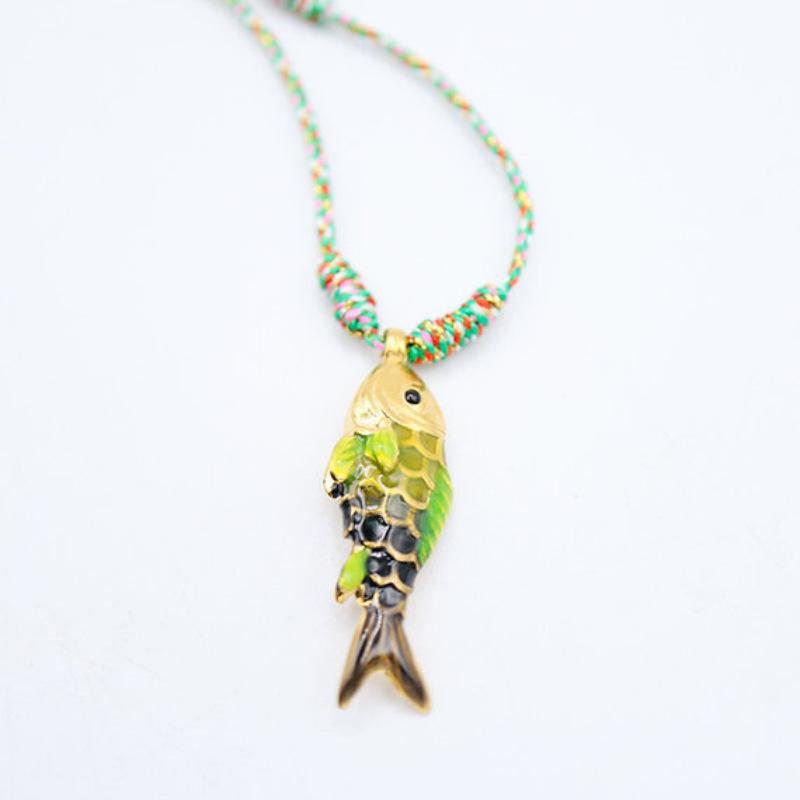 Women's Copper Ocean Fish Pendant Statement Necklace - Fashion Jewelry Accessories, Bold Statement Piece, Vibrant Multicolored Cord for Casual Indoor Recreation Wear
