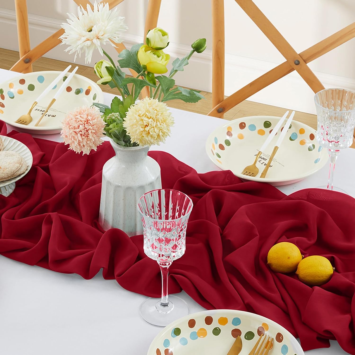 Solid Color Table Runner, Modern Simple Chiffon Table Runner, Decorative Tablecloth for Home Kitchen Dining Room Wedding Party