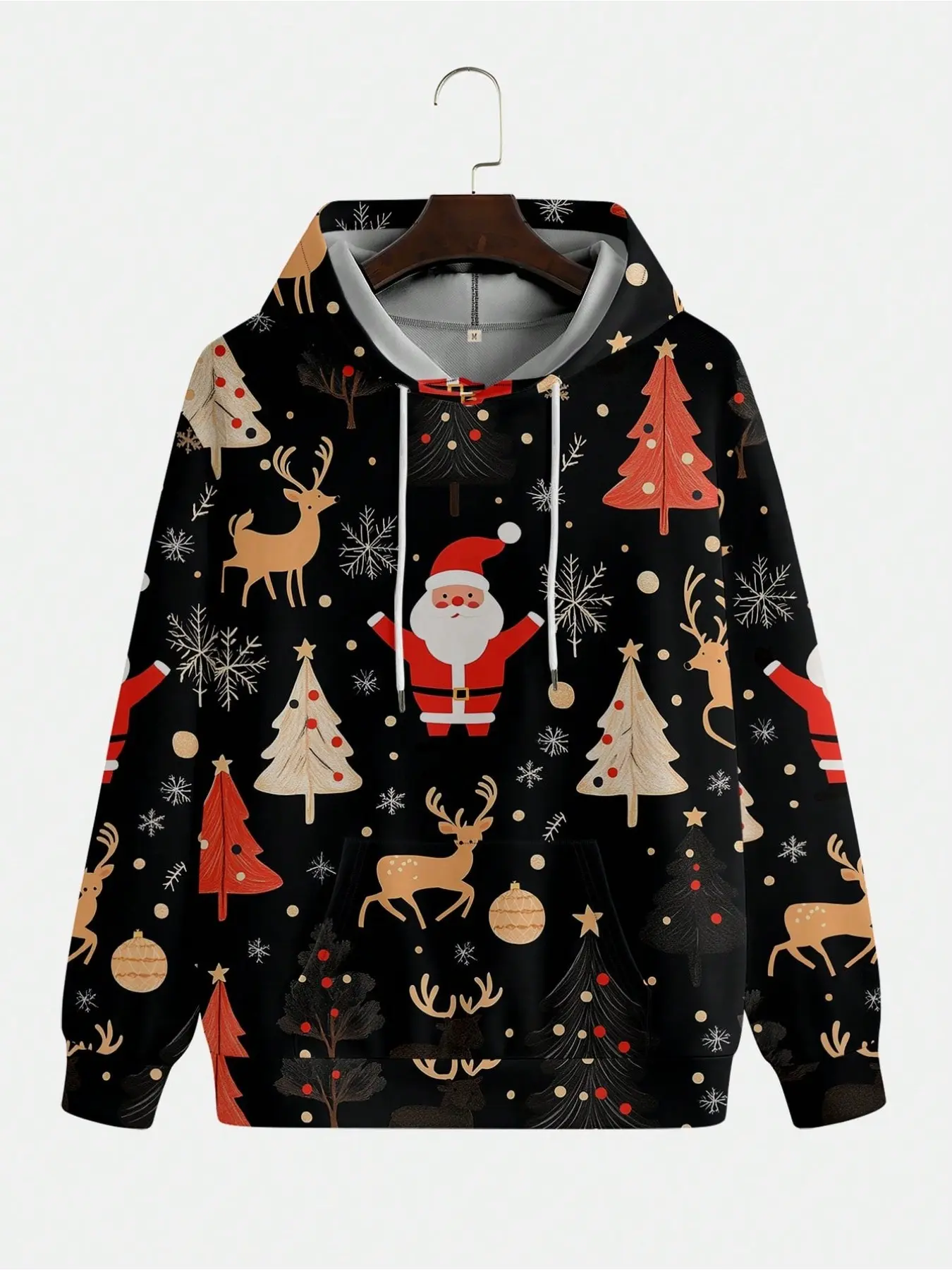 3D Men's New Product Long-Sleeve Casual Hooded Shirt, Christmas Style - Santa Claus, Deer, Snowflakes, Christmas Tree Pattern, Embroidery, Casual Jacket, Embroidered Hooded Shirt, Fashion Hooded Jacket, Fashion Patterned Hooded Shirt