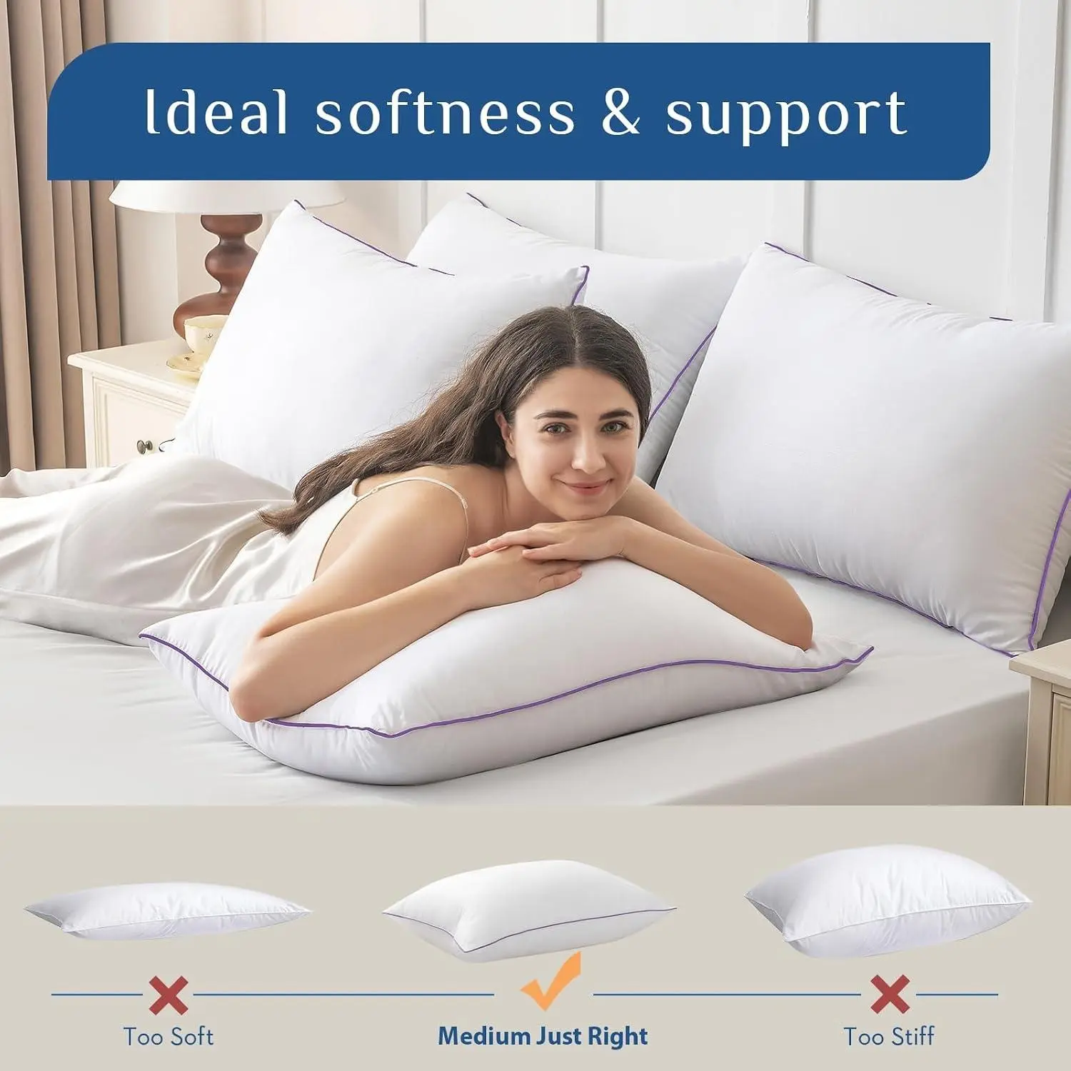 【Fall Deals】2-Pack Cotton Quilted Bed Pillows with Cushion - Soft-Support Sleeping Pillows for Bedroom Bedding Linens