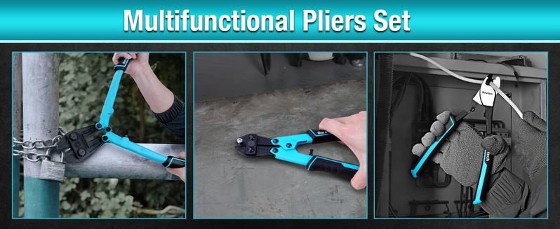 #JumpstartSale DURATECH 3-Count Bolt Cutter Pliers Set, 14" Heavy Duty Bolt Cutter, 8" Mini Bolt Cutter, 8" Wire Cable Cutter with Carrying Case, Ergonomic Handle, Cr-V Blade for Bolts, Rivets, Chains, Wires