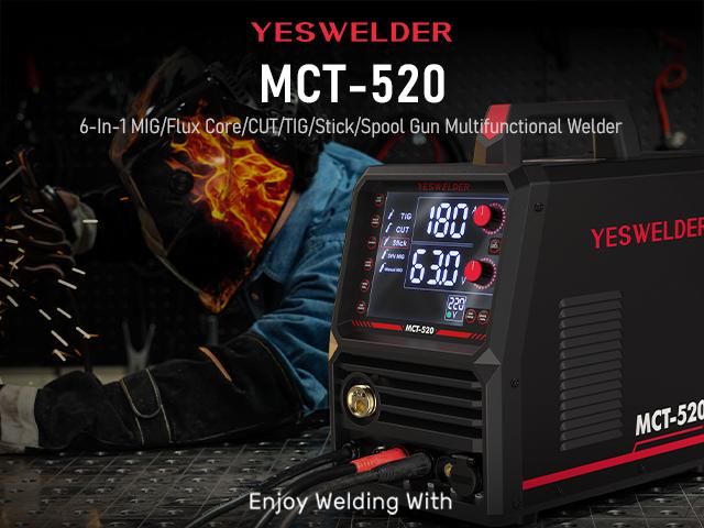 YESWELDER MCT-520 110/220V Welder & Plasma Cutter Combo | MIG/Flux Core/HF CUT/HF TIG/Stick/Aluminum Spool Gun 6-In-1 Welding Machine | 200A MIG TIG MMA & 50A CUT