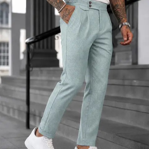 Men's Casual High-Waist Button-Fly Suit Pants, Breathable Anti-Wrinkle Lightweight Fabric, Ideal for Office, Weddings, Light Business