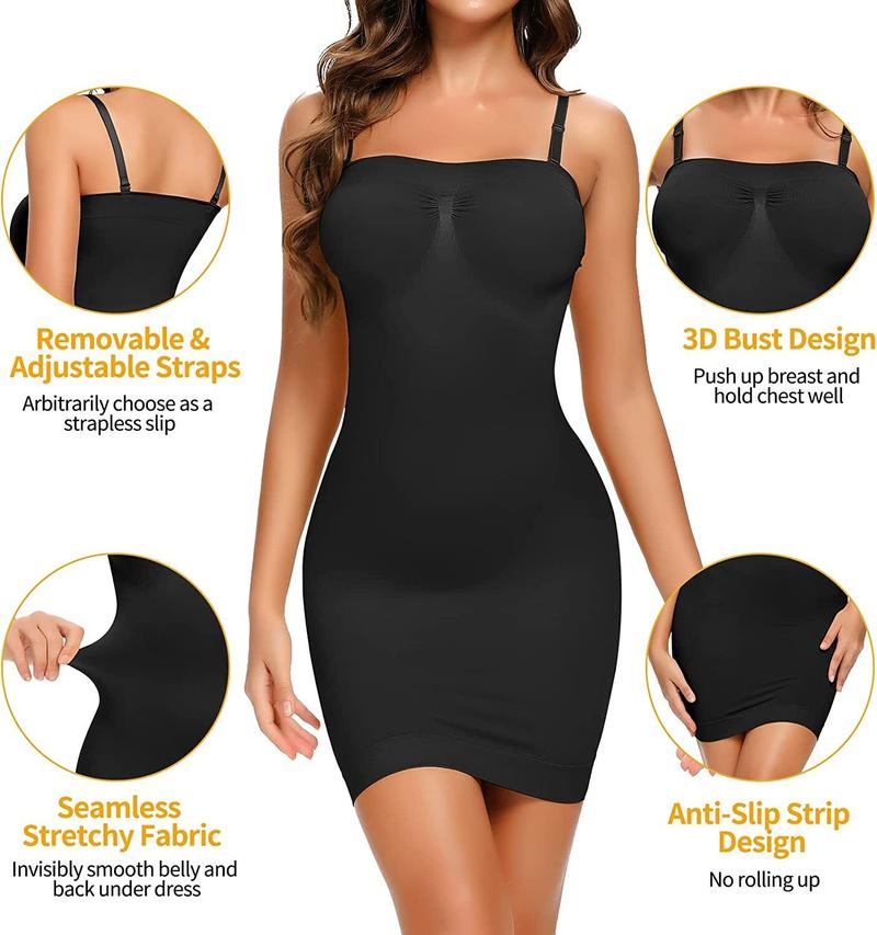 Women Strapless Shapewear Slip Tummy Control Seamless Body Shaper for Under Dresses Comfortable Compression