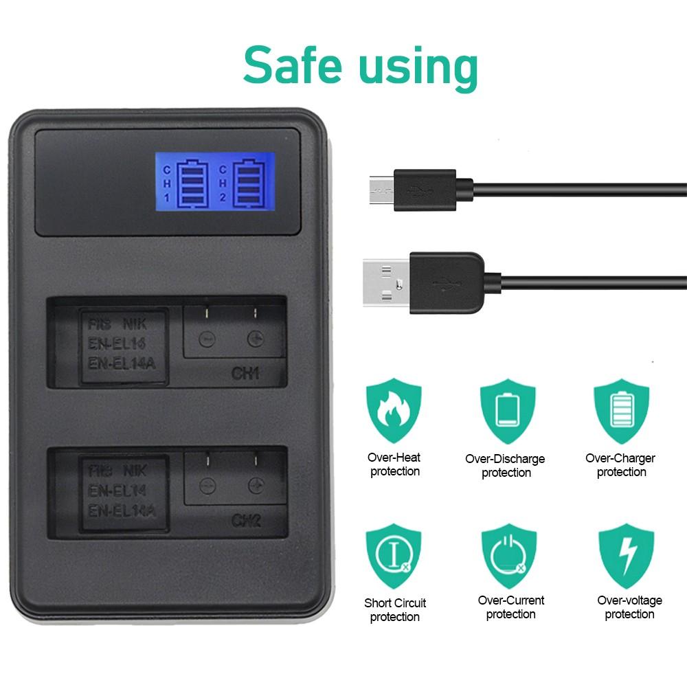 1Pcs EN-EL14 Dual Slot Camera Battery Charger, LCD Display, Suitable for Nikon MH-24 Charger, P7000, P7100, P7700, P7800, D3100, D3200, D3300 DSLR Camera Battery Charger (batteries not included in the product)