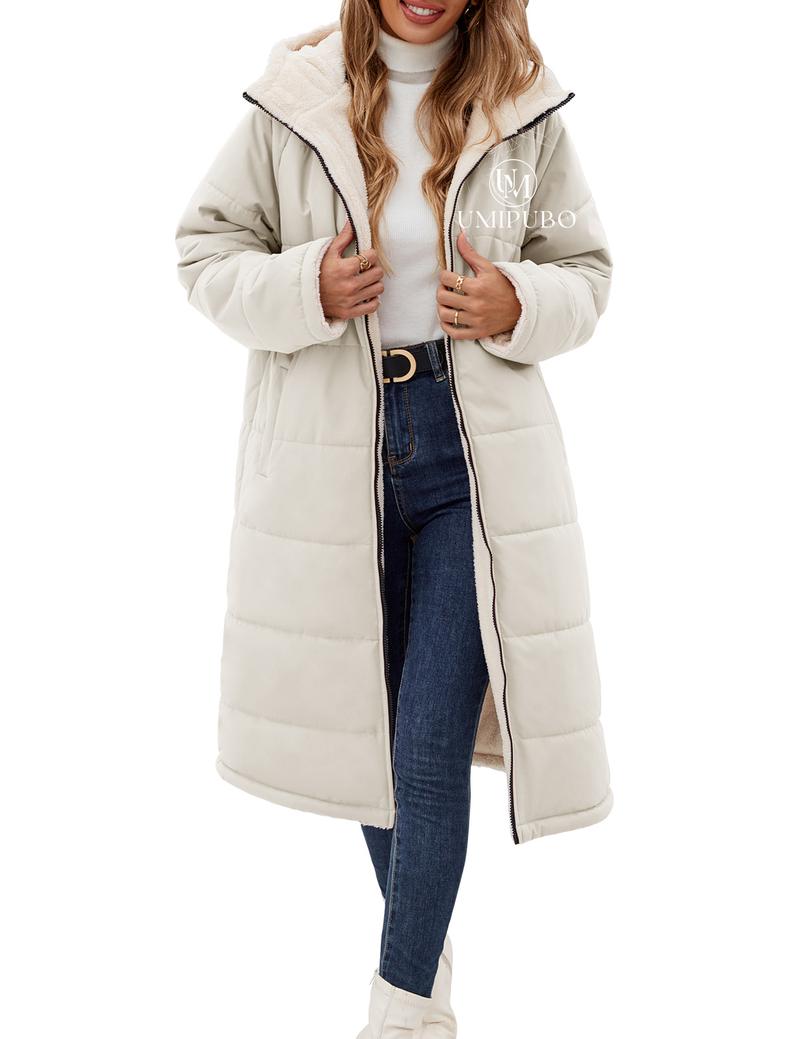 UMIPUBO Women Winter Coats Fleece Long Coats Jackets Oversized Warm Down Jacket with Hood