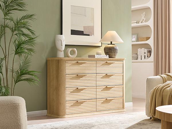 PieDle Fluted 7-8 Drawer Dresser, 52" Wide Modern Wood Dresser for Bedroom, Chest of Drawers with Curved Profile Design,  Sideboard Buffets Cabinet,TV Stand & Storage Organizer for Living Room, Hallway