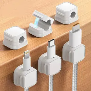 6-Pack Magnetic Cable Cord Holder, Self-Adhesive Cable Management Clip, Reusable Wire Organizer Keeper for Desk, Nightstand, Car, Compatible with Lightning USB-C Micro USB Charging Cables, Black & White Optional