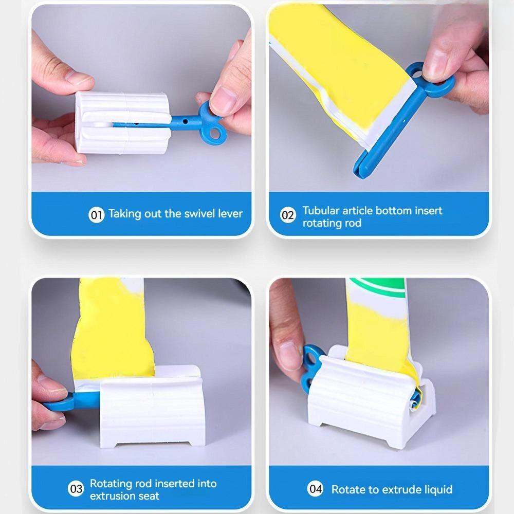 No-Install Toothpaste Squeezer with Strong Adhesion Roller, 360° Rotation for Full Squeeze, Non-Slip & Waterproof Holder, Bathroom Countertop Organizer for Tubes.