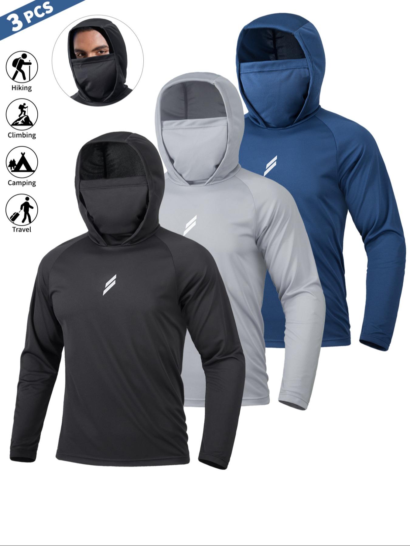 Men's Sun Protection Hoodie Set,FishingHoodiewithMask,Casual Breathable Fishing Jacket,Quick Dry Sportswear with Face Cover, SunProtectionFishingGear,Outdoor Adventure Clothing