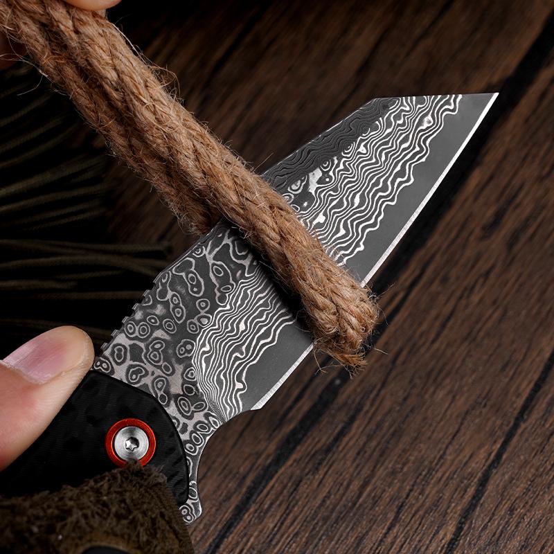 KLAKEN J338 Askael, Damascus Blade EDC Pocket Outdoor Camping Folding Knife With Zebra Wood Handle