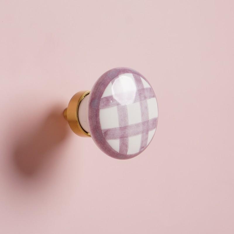 2 Pcs Brass & Ceramic Hand-Painted Grid Pull Handles, Vintage Style Knobs for Wardrobe/cabinet/drawer/Doorknob, 5 Colors, Anti-Oxidation Screws Included