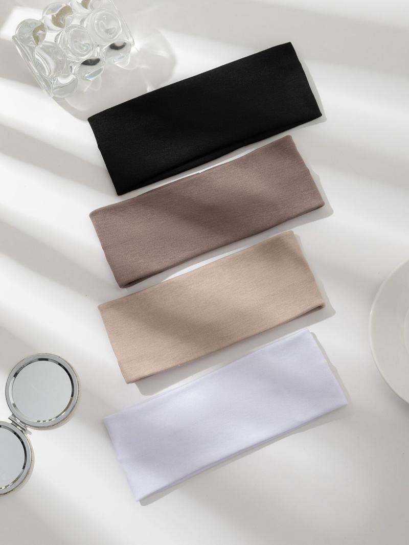 Fashion Solid Color Hair Band (4pcs), High Stretch Sweat-absorbing Hair Band, Daily Hair Accessories for Women & Men, Elastic Headbands