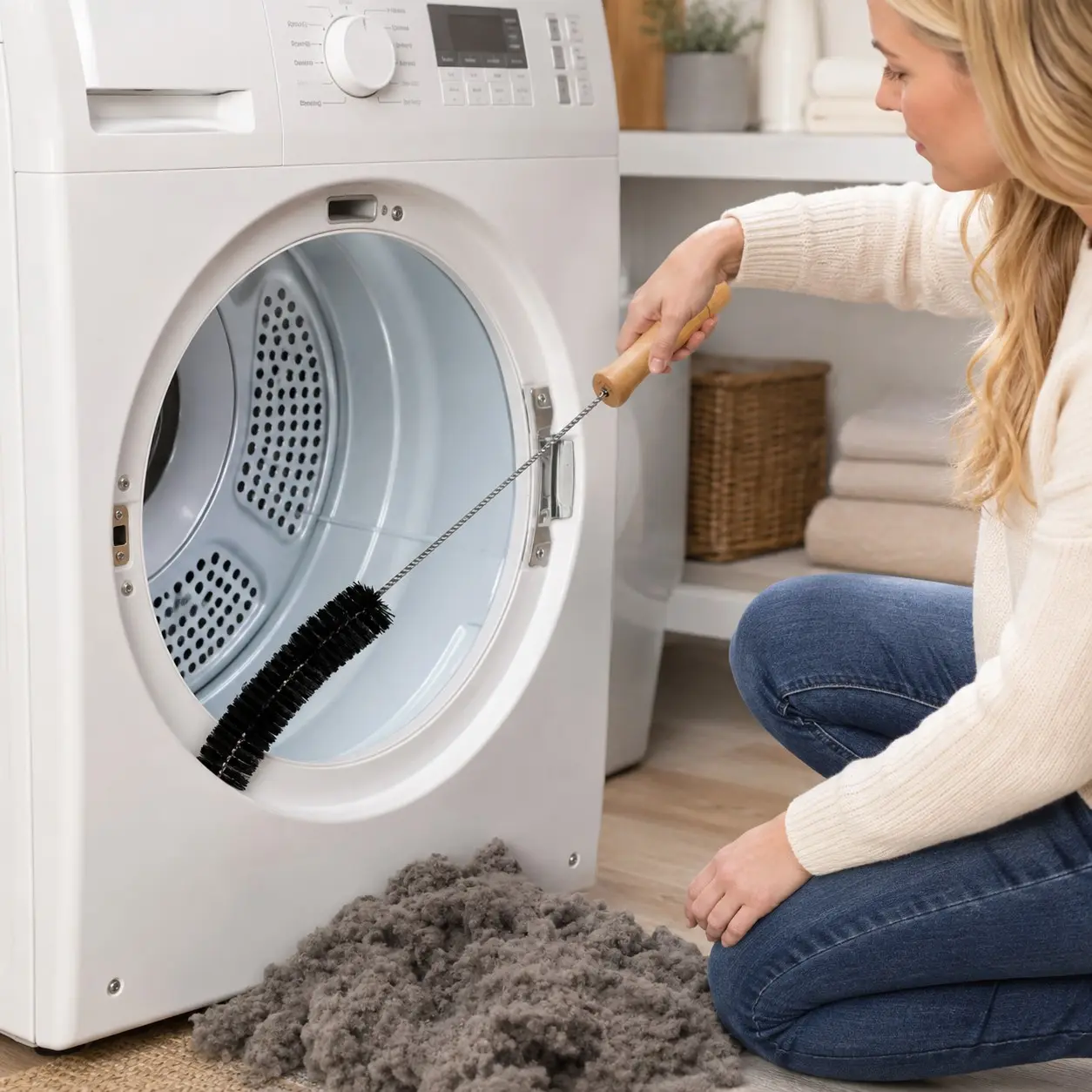 1 professional cleaning dryer vent cleaning kit - Home Cleaning Tool - lint removal brush with dust collector and flexible brush - no battery required - prevents fire hazards