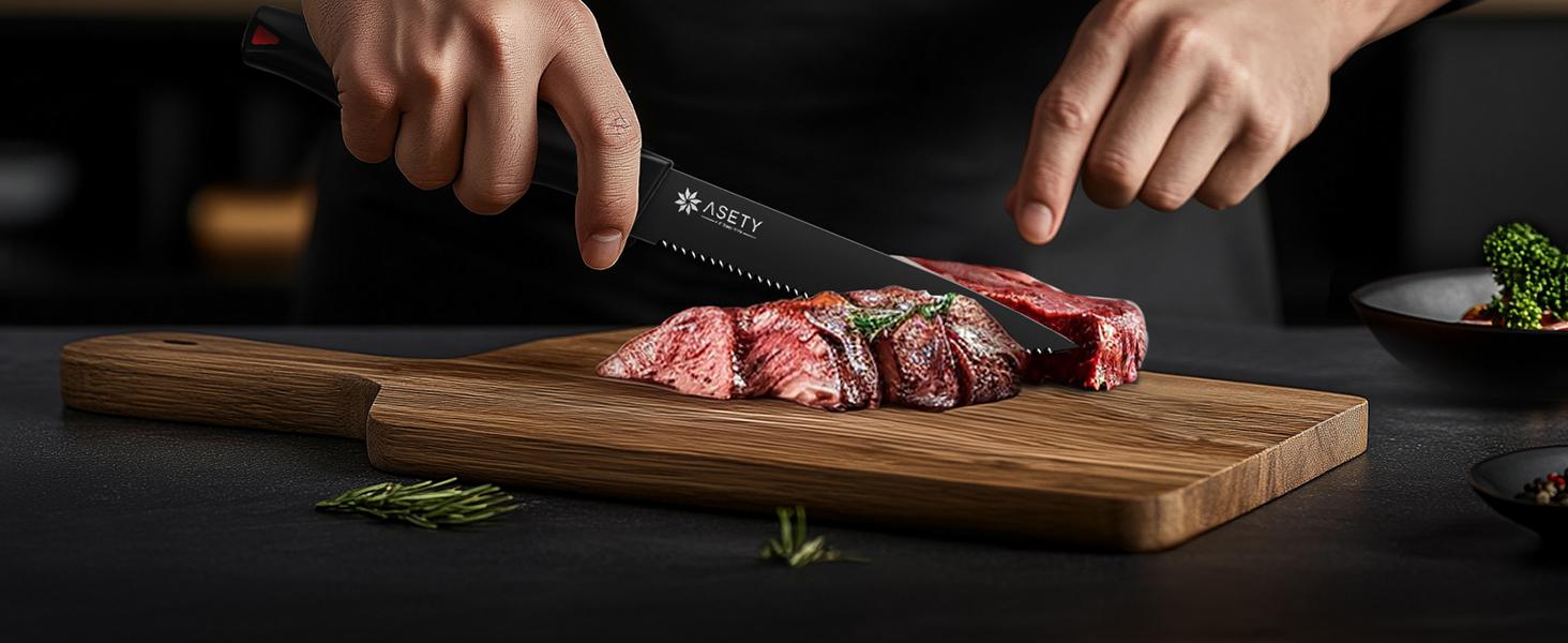 ASETY Knife Set with Block, 15 PCS Kitchen knife Set with Bulti-in Sharpener Block, High Carbon Stainless Steel Sharp Knives Block Set NSF Food Safe Dishwasher Safe Knife for professional kitchen knives Steak meat boning knives mystery box gifts for men
