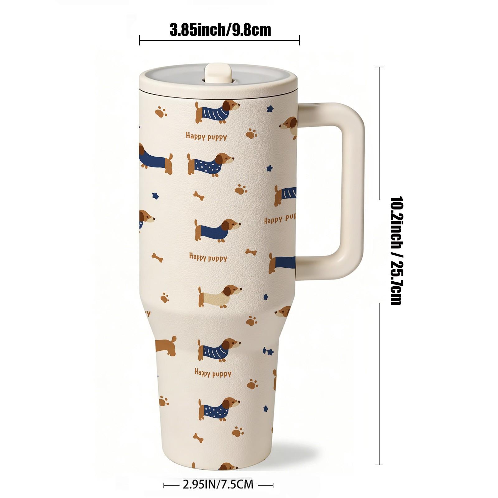 1 Pc thermal mug, 40oz insulated mug, vacuum cup double wall, keeps hot 12h cold 24h, leak proof travel mug with handle, cute dachshund design, perfect mother’s day gift, gift for mom women, daily coffee tea hot cold drinks, home office use