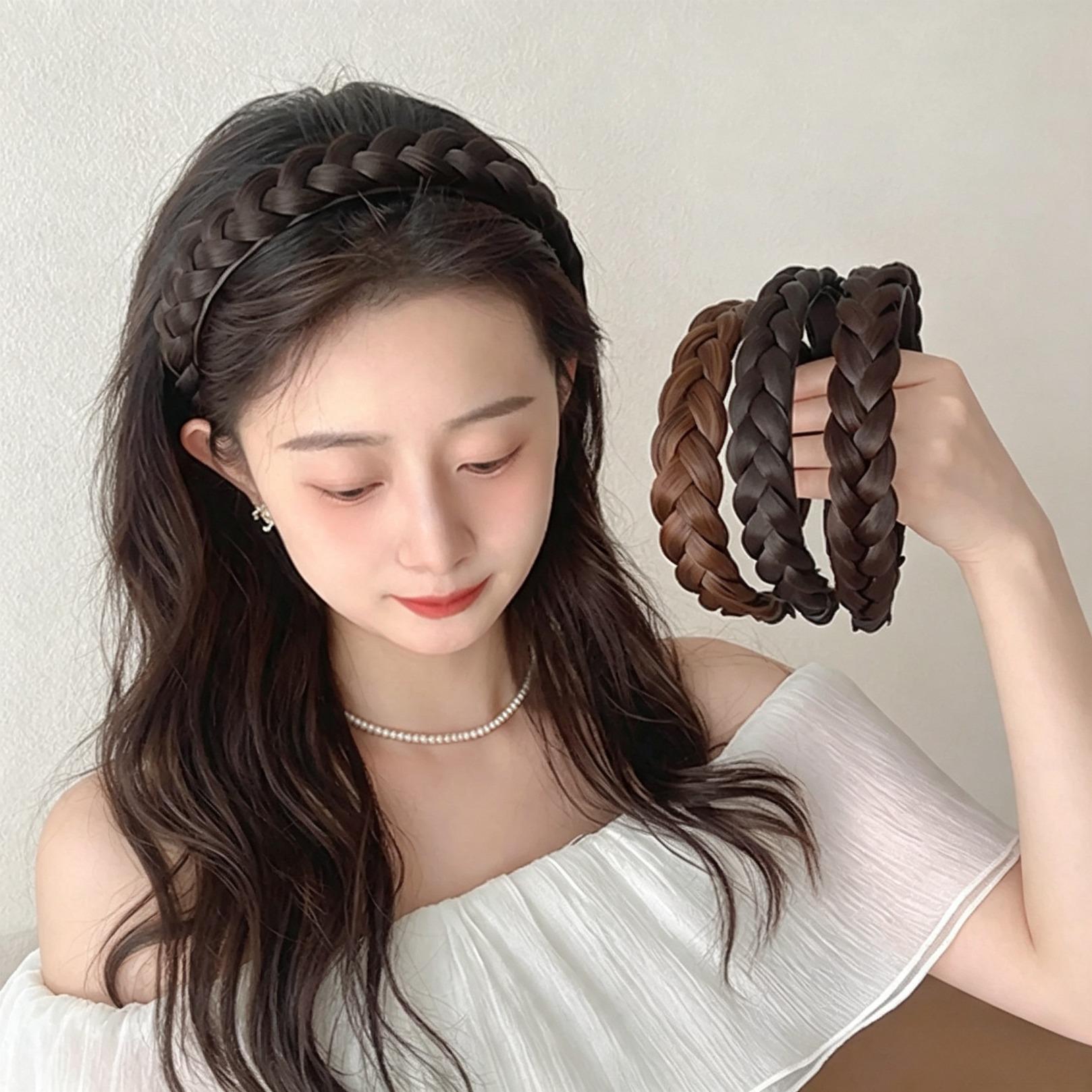 Synthetic Fishbone Braided Headband, Hand-Knotted Hair Braid Design Hairband, Non-Slip Hair Accessory for Women Teen Girls, Soft Wig Material Headwear for Daily Commute Dating Casual Street Style