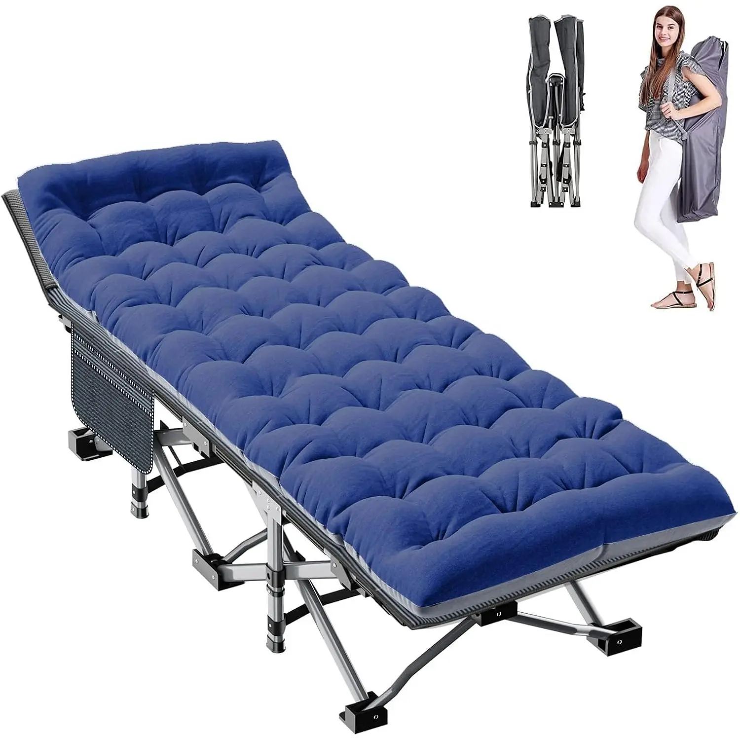 Camping Cot for Adult 28" Extra Wide, Heavy-Duty 1200D Oxford Cot for Sleeping, Portable Folding Camp Bed with Mat & Carry Bag