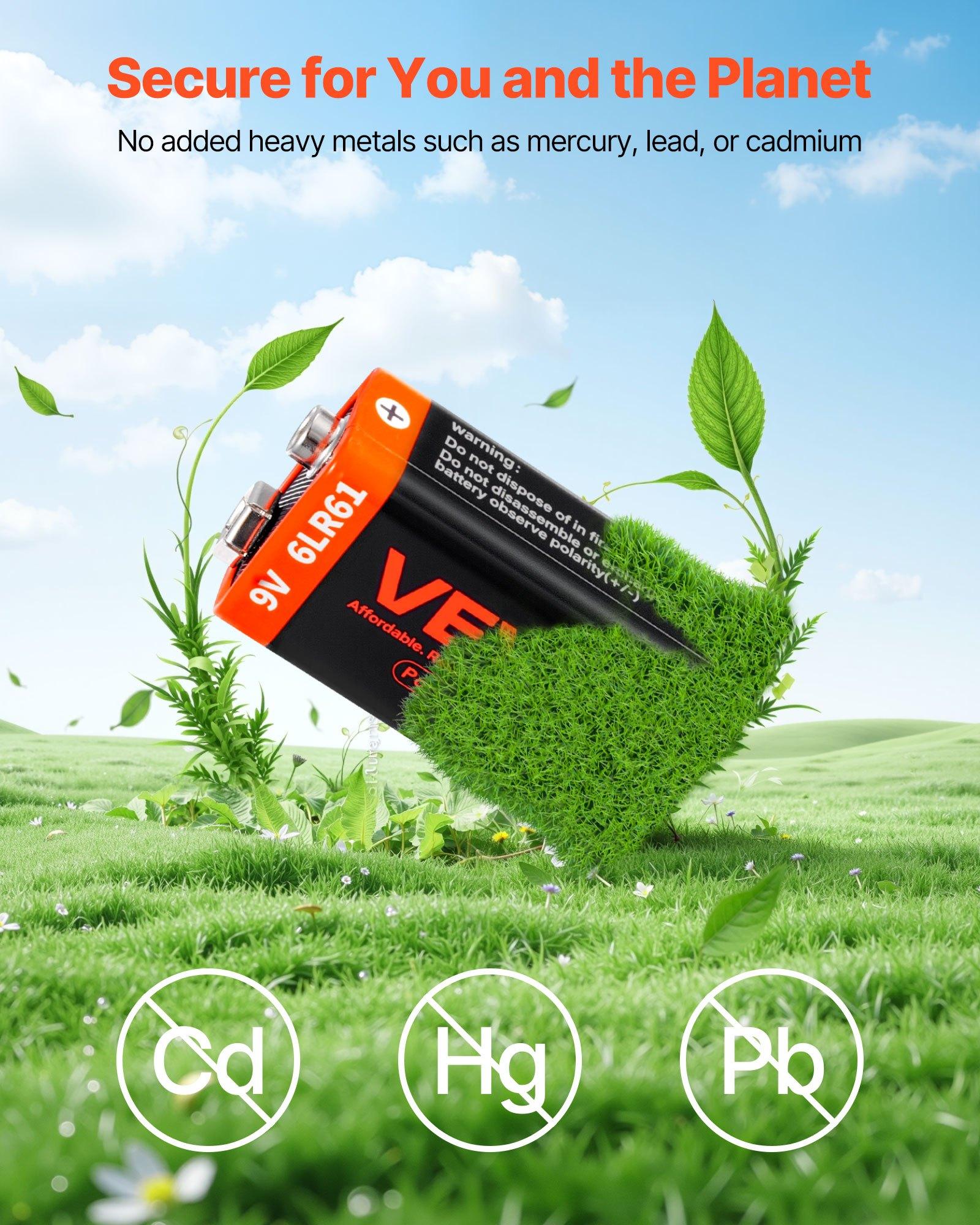 VEVOR 9V Alkaline Batteries, 12-Pack, 9 Volt Square Battery for Smoke Detector, 10-Year Shelf Life, Long Lasting, All-Purpose, for Fire Alarm, Household Office Business Devices, Electronics & Audio