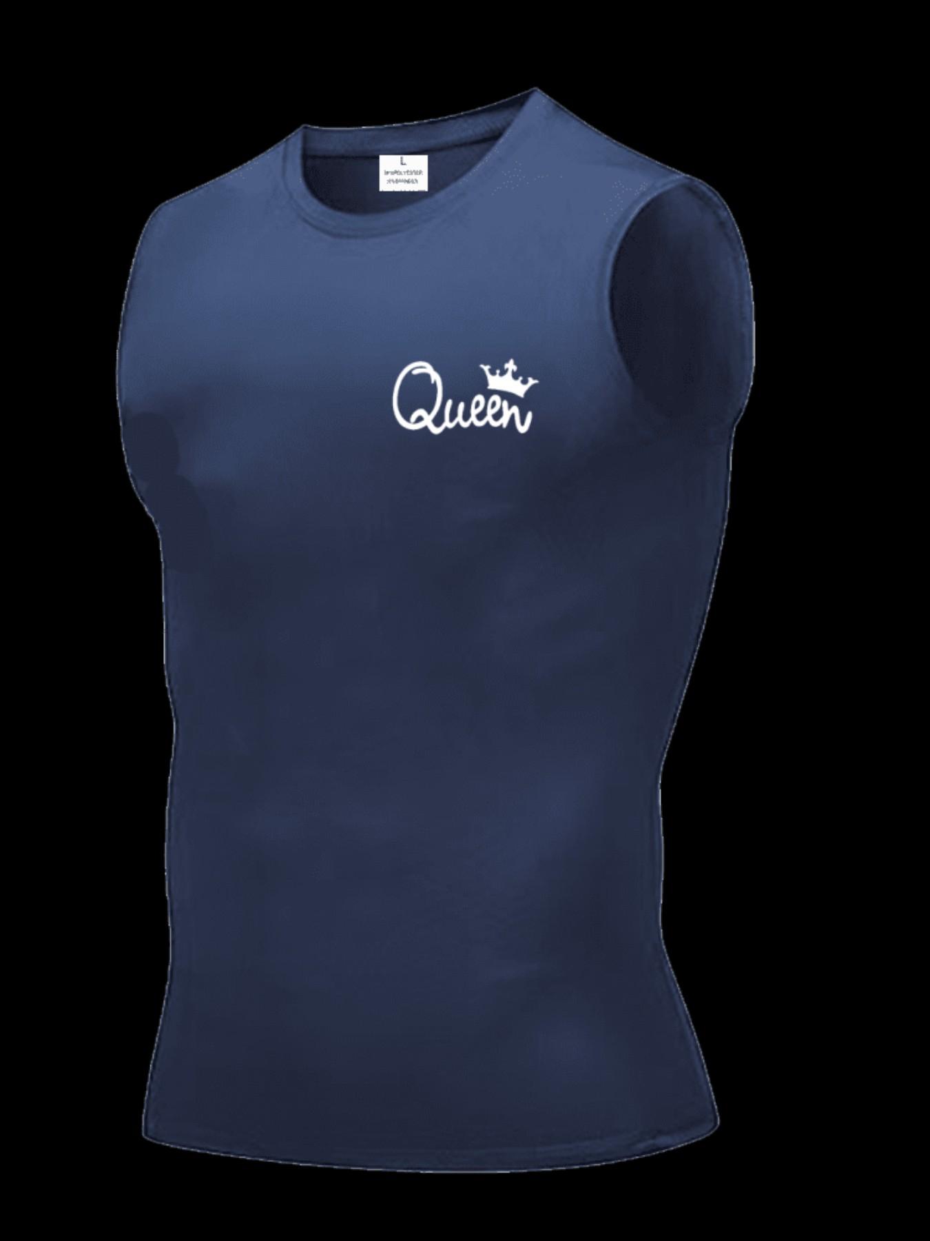 Men's Short Sleeve Sporty Tee, Quick-Dry Breathable Fabric, Queen Pattern Print, Ideal for Fitness, Running, Boxing, Outdoor Activities