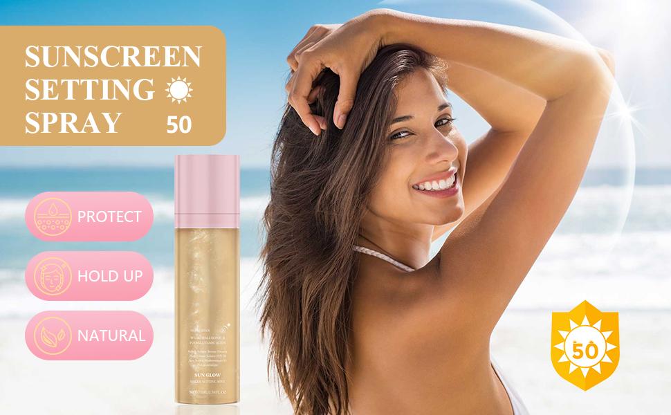 Sunglaze Sheer Setting Mist Sunscreen SPF 50, Broad Spectrum Shimmering Body Oil Mist
