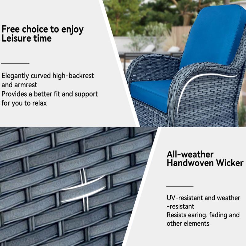 Outdoor Swivel Rocker Chairs 3 Pieces Wicker Swivel Patio Chair with Rattan Side Table, Wicker Patio Furniture Set, 3 Piece Rattan Outdoor Sectional Conversation Sets 2 Piece Wicker Hang gliding Chairs and 1 Side Table, Blue+Grey Outdoor Swivel Rocker Chairs 3 Pieces Wicker Swivel Patio Chair with Rattan Side Table, Wicker Patio Furniture Set, 3 Piece Rattan Outdoor Sectional Conversation Sets 2 Piece Wicker Hang gliding Chairs and 1 Side Table, Blue+Grey