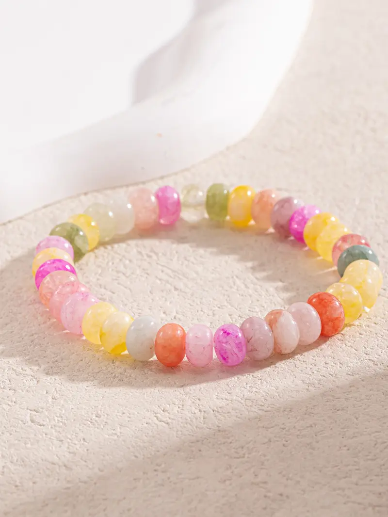 2026 Summer Boho Aesthetic Cool Colorful Playful Imitation Natural Stone Beaded Design Necklace Bracelet Set, Sweet Macaron Color Artificial Crystal Jewelry Set, Elegant Minimalist Bohemian Style Gift Ready for Women Men
