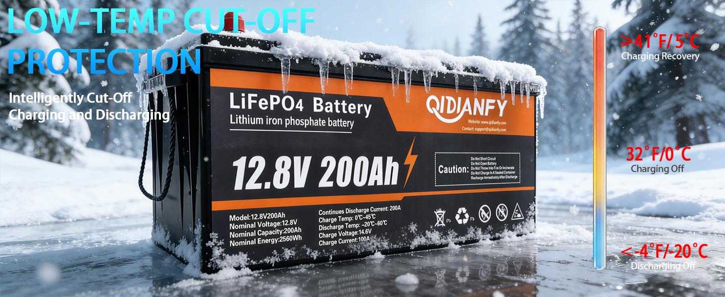 12V 200Ah LiFePO4 Lithium Battery, 200A BMS, 2560Wh Energy, 15000+ Deep Cycles, Ideal for RV, Solar, Home Energy Storage and Off-Grid Camping