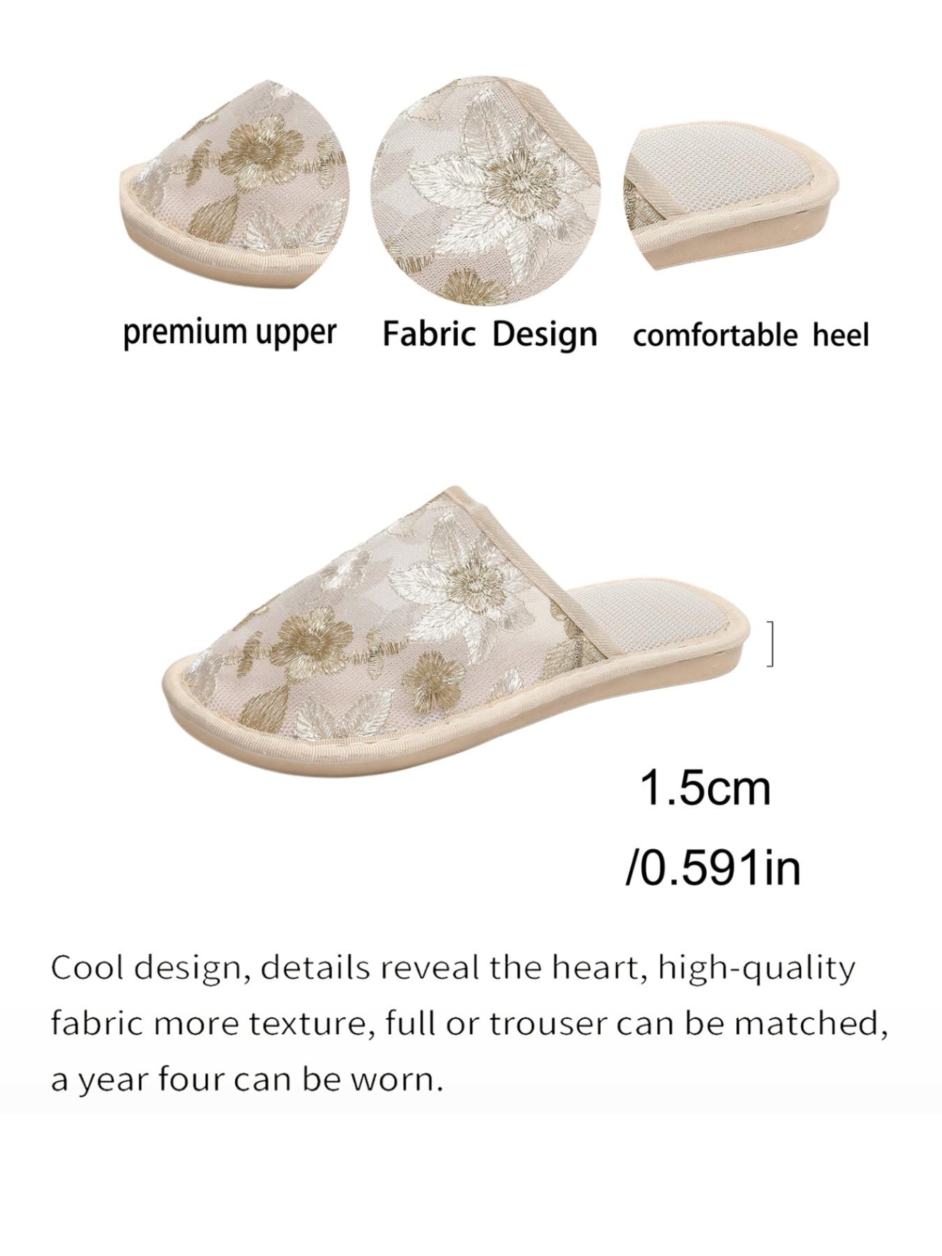New Breathable Mesh Embroidered Flower Slippers, Soft Sole Anti-Slip Quiet Indoor Shoes, Lightweight Comfortable Home Footwear