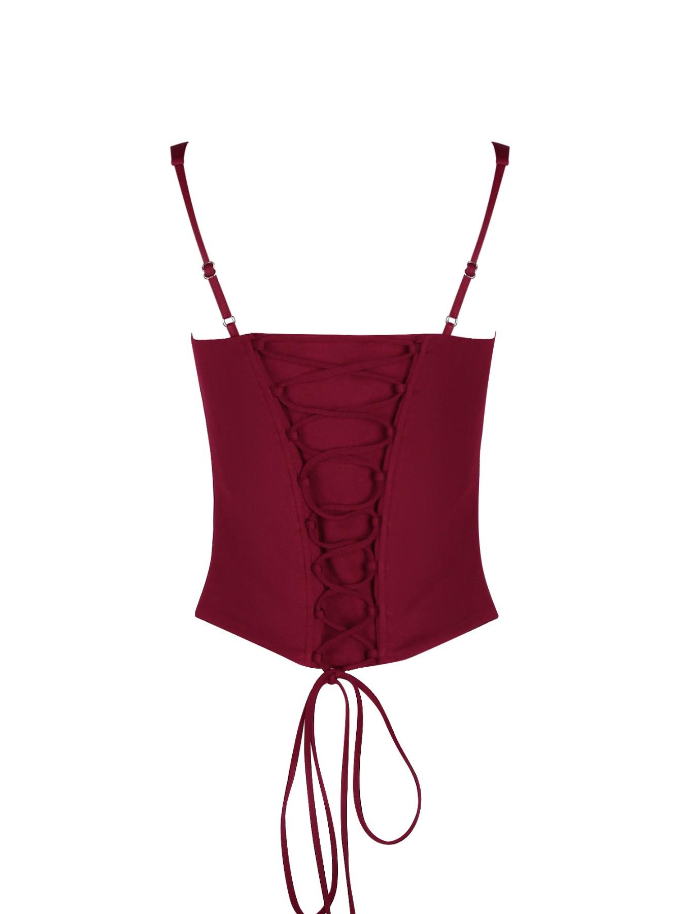 Drawstring Solid Boned Crop Top Women Double Layered Daily Sexy Tank Top Adjustable Corset Top