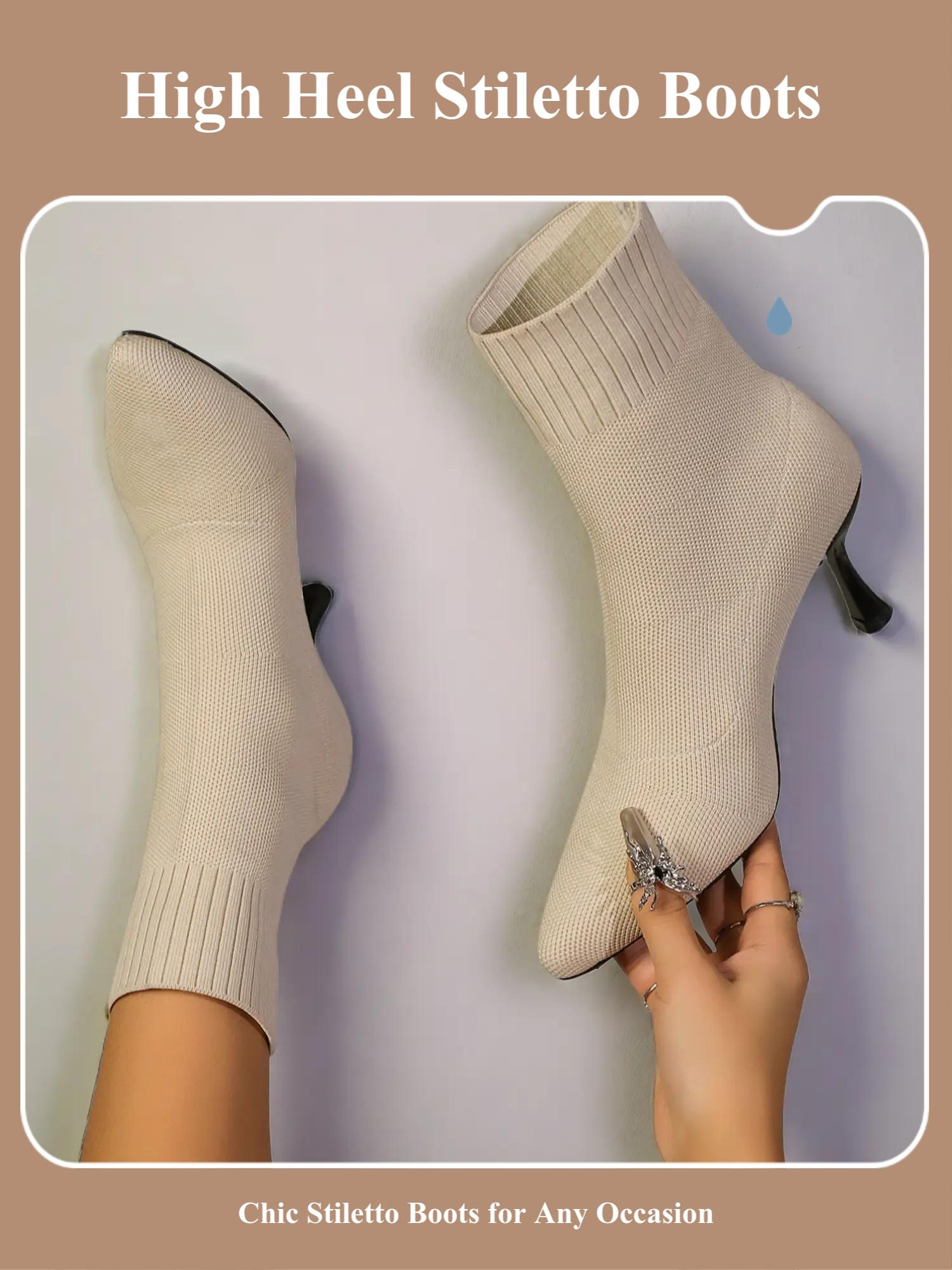 Women's Pointed Toe High Heels Socks Boots, Stiletto Heeled Boots, Stretch-knit Ankle Boots with Slimming Fit Design, Trendy Booties for Spring Autumn, Gifts for Her, Breathable Comfortable Footwear, Versatile Boots, Casual Warm Boots