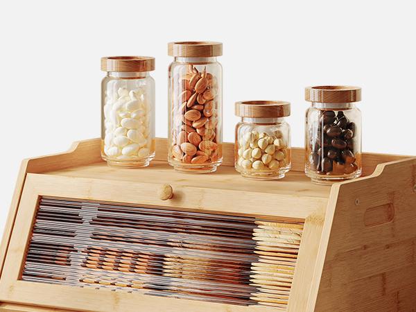 HOOBRO Bread Box, Bamboo Bread Box for Kitchen Countertop, Farmhouse Bread Storage Box with Acrylic Window, Bread Holder with Drop-Down Door, for Food Storage, Natural