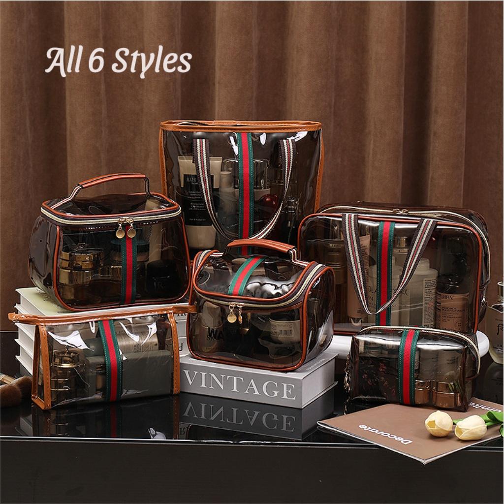 Vintage Luxury 1/6 Counts Large Capacity Transparent Makeup Bag Portable Cosmetic Storage for Toiletries & Cosmetics Multi-Functional Tote Travel Organizer