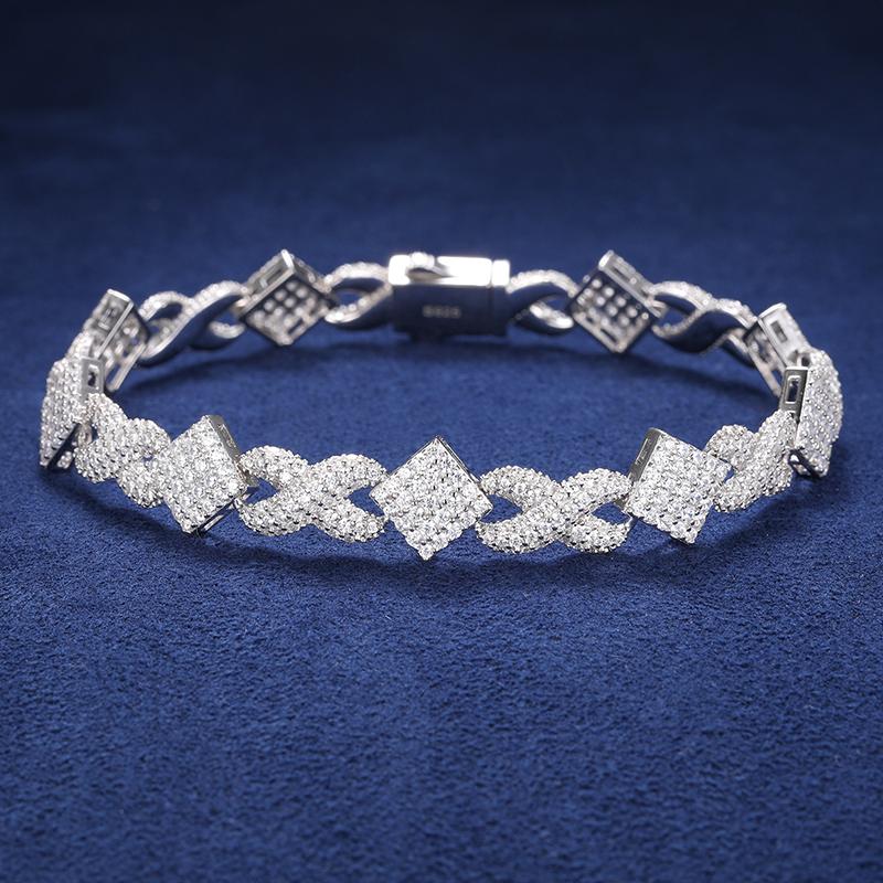 【#B189】 Hip Hop Men Bracelet Iced Out D VVS Synthetic Moissanite 925 Sterling Silver Prong Cuban Link Chain 11mm Infinity Square Symbol Jewelry