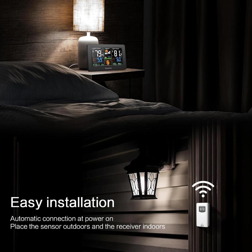 Multi-Function Wireless Weather Station with Color Display, Indoor Outdoor Lcd Thermometer Hygrometer, Alarm Clock, Weather Forecast, Barometer, Moon Phase and Environmental Monitor for Home.
