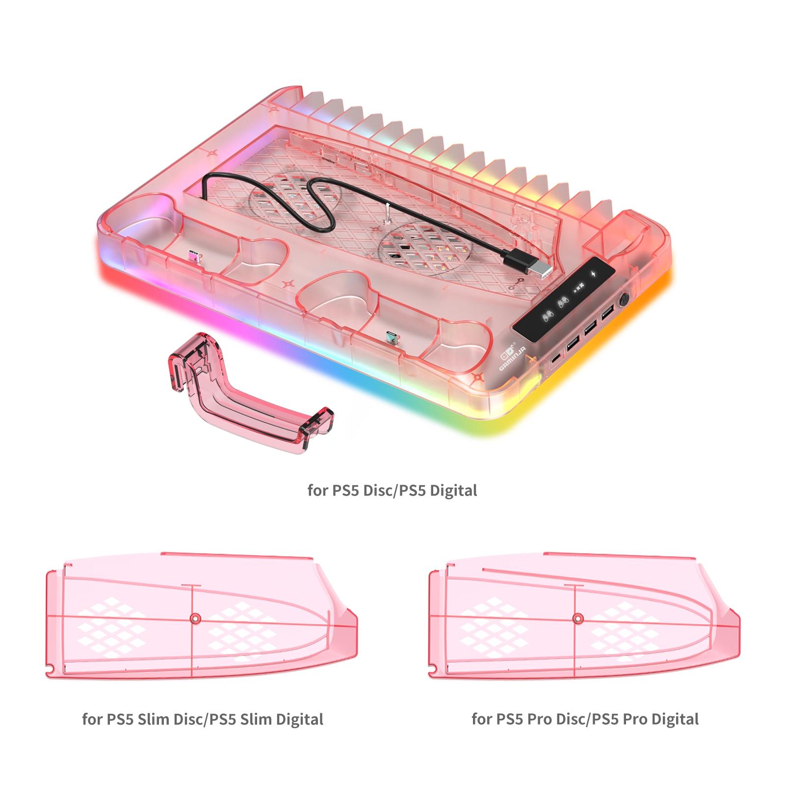 Gaming Console Charging Base, Dual Charging Stand with Earphone Hook, Vertical Cooling Support, Console Accessories for PS5 Controller, Charging Dock Accessories
