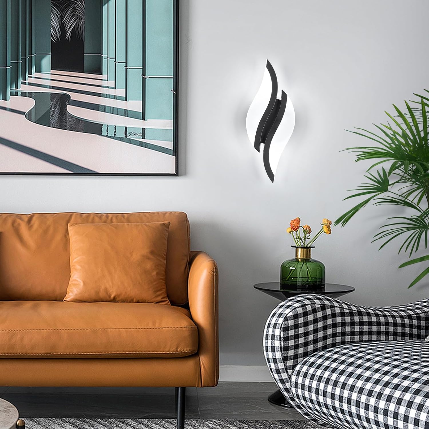 Modern LED Wall Sconce 6000K Black Indoor Wall Light Fixtures Acrylic Wall Sconce Lighting for Living Room Bedroom Bedside Bathroom Hallway Stairway Wall Lamp (Black, 1 Pack, 6000K)