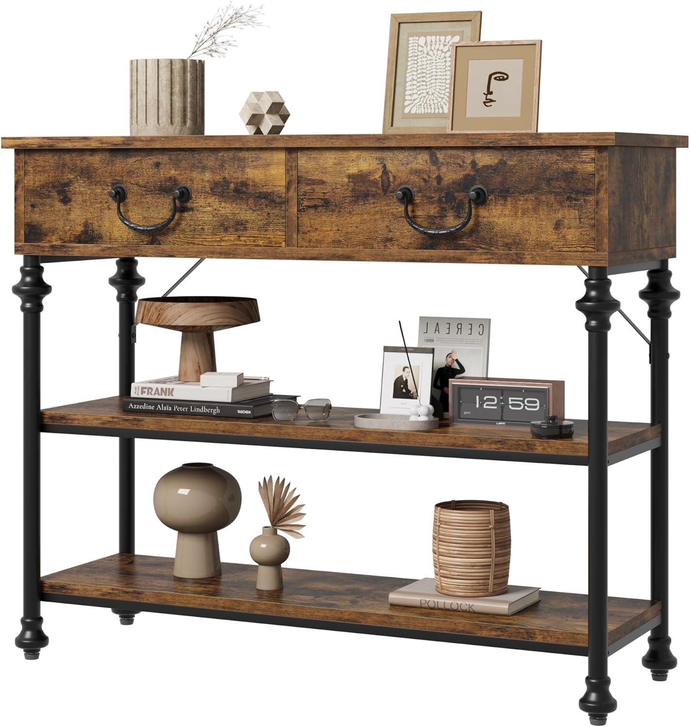 Multifunctional Entryway Table with 2 Drawers & Storage Shelves | Rustic Console Table for Living Room, Hallway & Sofa Area | Versatile Console Tables for Entryway & Home Decor
