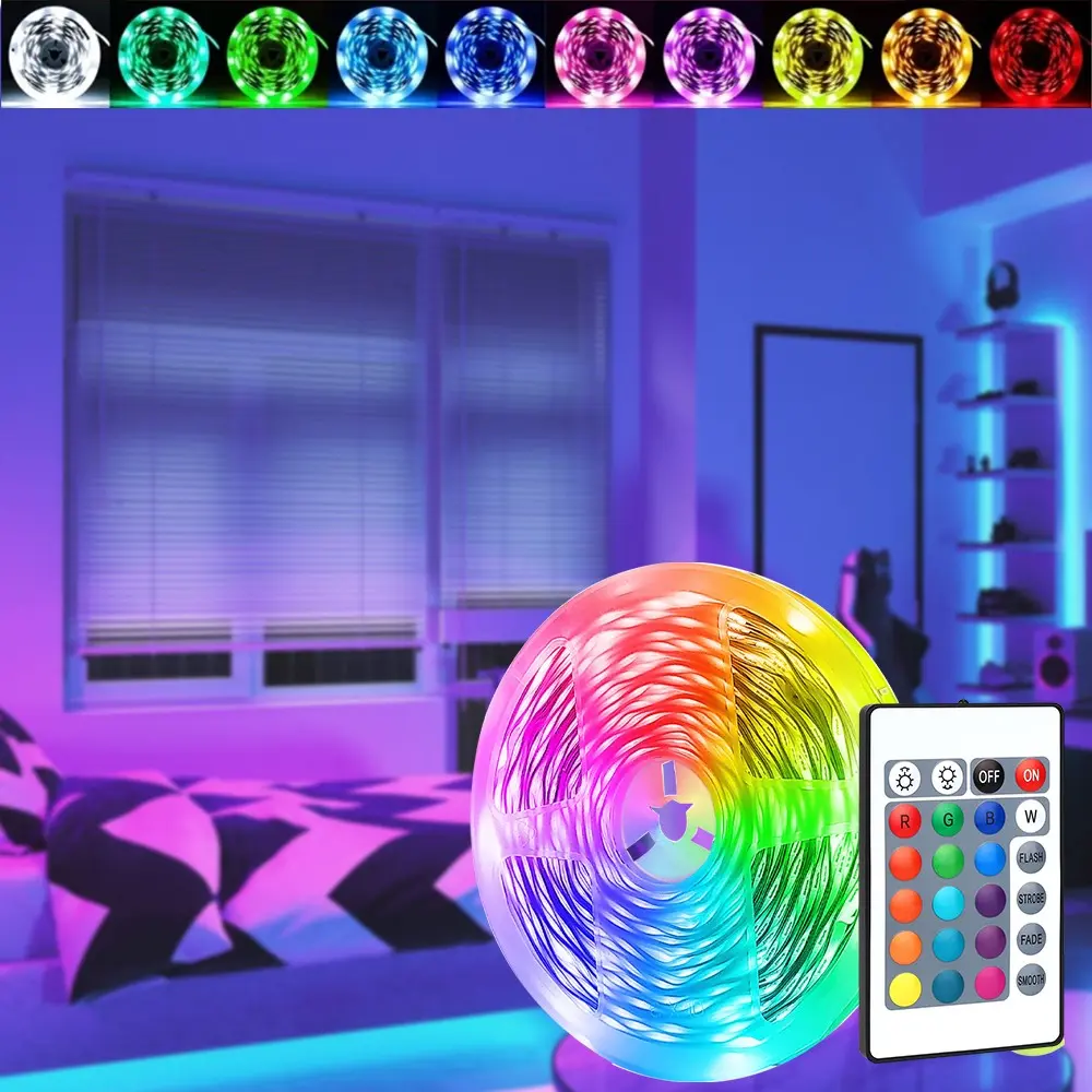 24 Key Remote Controlled USB RGB LED Strip, Dimmable Color Changing Light, Decorative Lighting for Room TV Backdrop, Energy Efficient Design