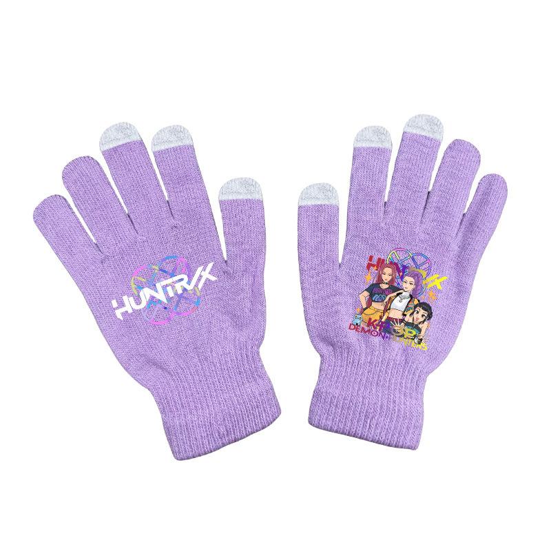 New K-Pop Demon Hunters Girl Group Print Gloves, Teenage Girls Fleece Gloves, Same Style as K-Pop Demon Hunters, Fashion Accessories