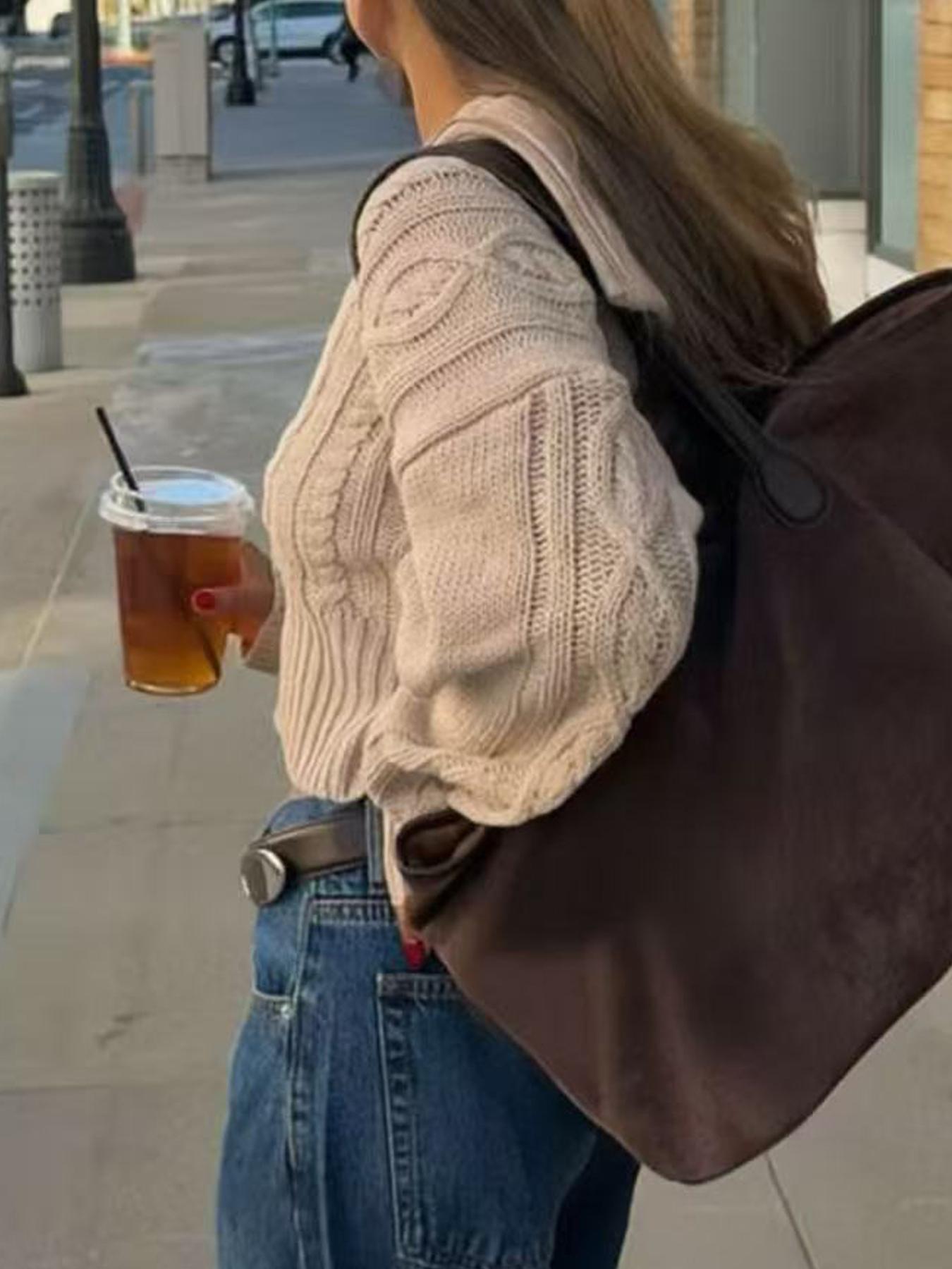 Women's Fall Winter Street Style Zipper Collar Cardigan, Fashion Casual Versatile Solid Color Sweater Coat, Ladies Outerwear